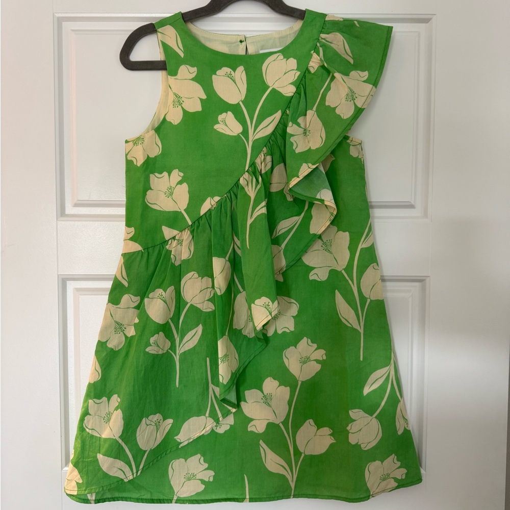 Zara Green Dress with Cream Floral Ruffle